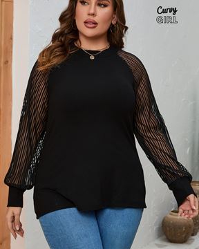 Immagine di PLUS SIZE RIBBED TOP WITH STRIPED SLEEVE